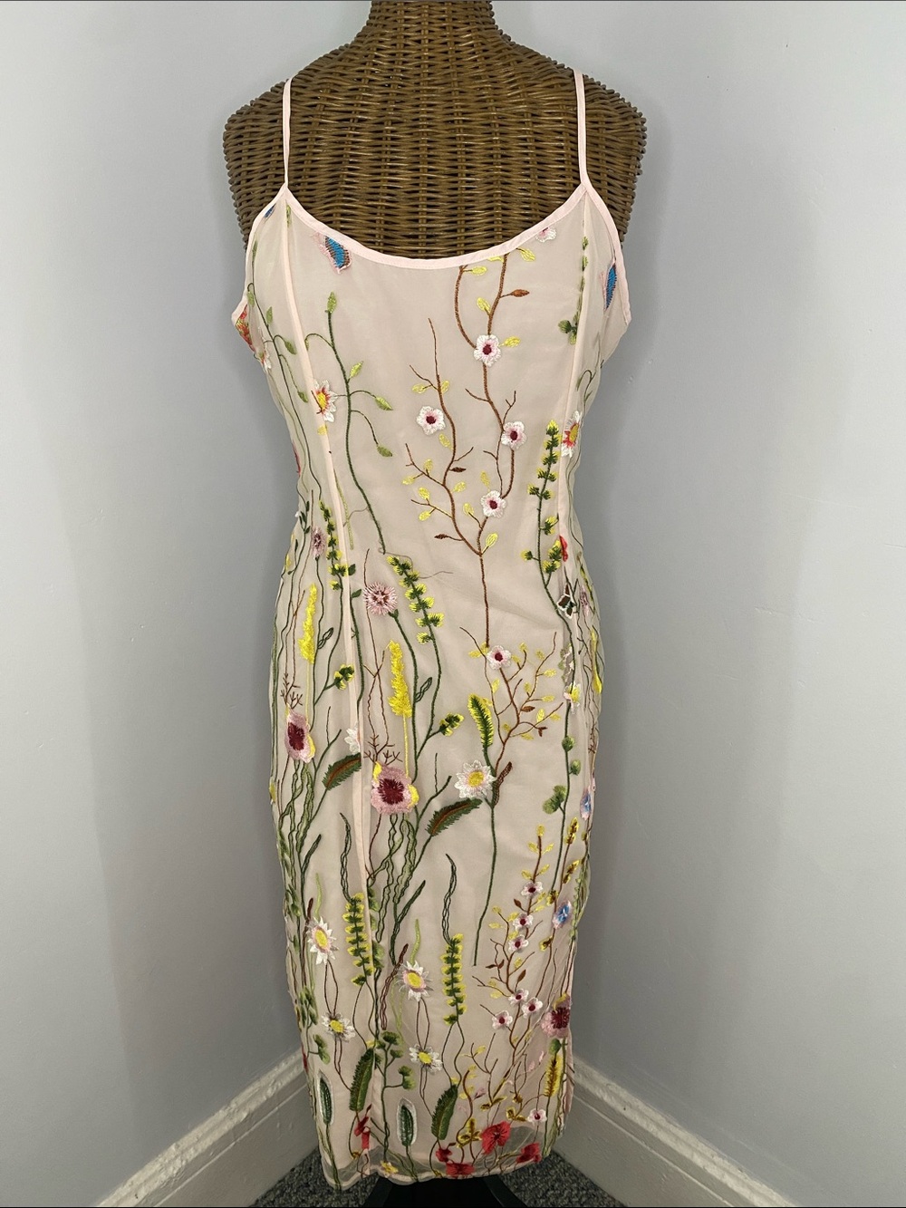 Sam Edelman Blush Pink Embroidered Slip Midi Dress